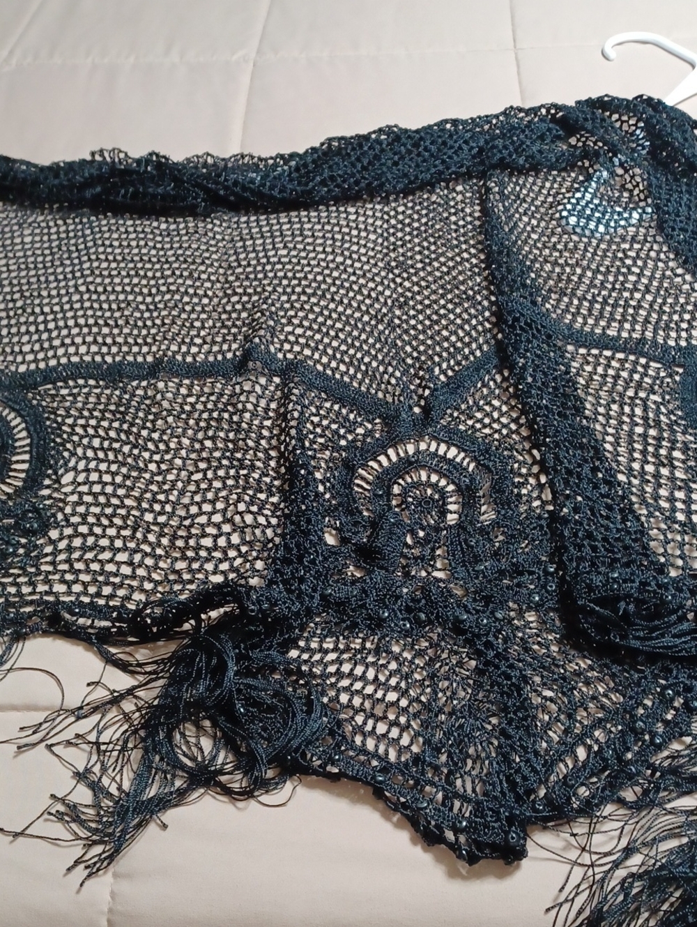 Coldwater Creek Black Open-Weave Fringe Wrap - Picture 5 of 6